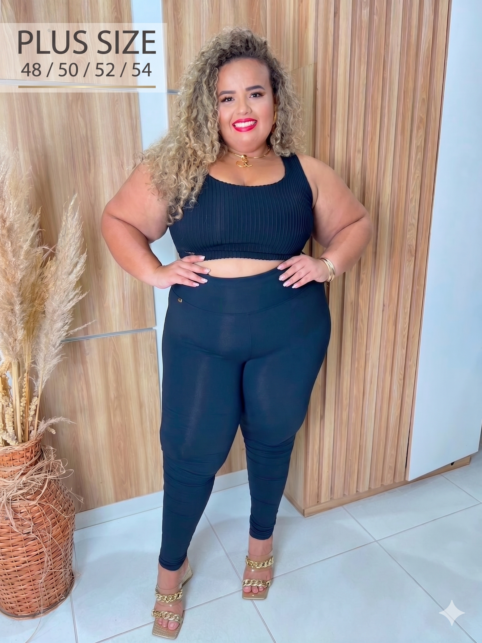 Calça Legging Poliamida Premium Zero Transparência Plus Size– Cintura Alta Fitness Veste 48/50/52/54